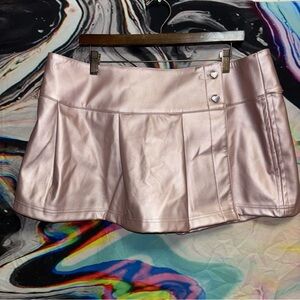 Pink Faux Leather Pleated Mini Skort NWT